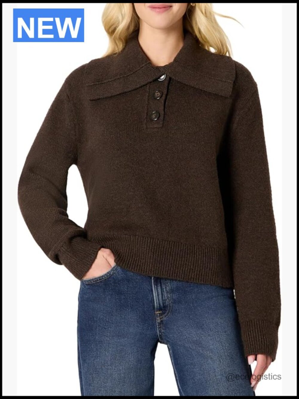 Women's Relaxed-Fit Button Collar Sweater, Crew Neck